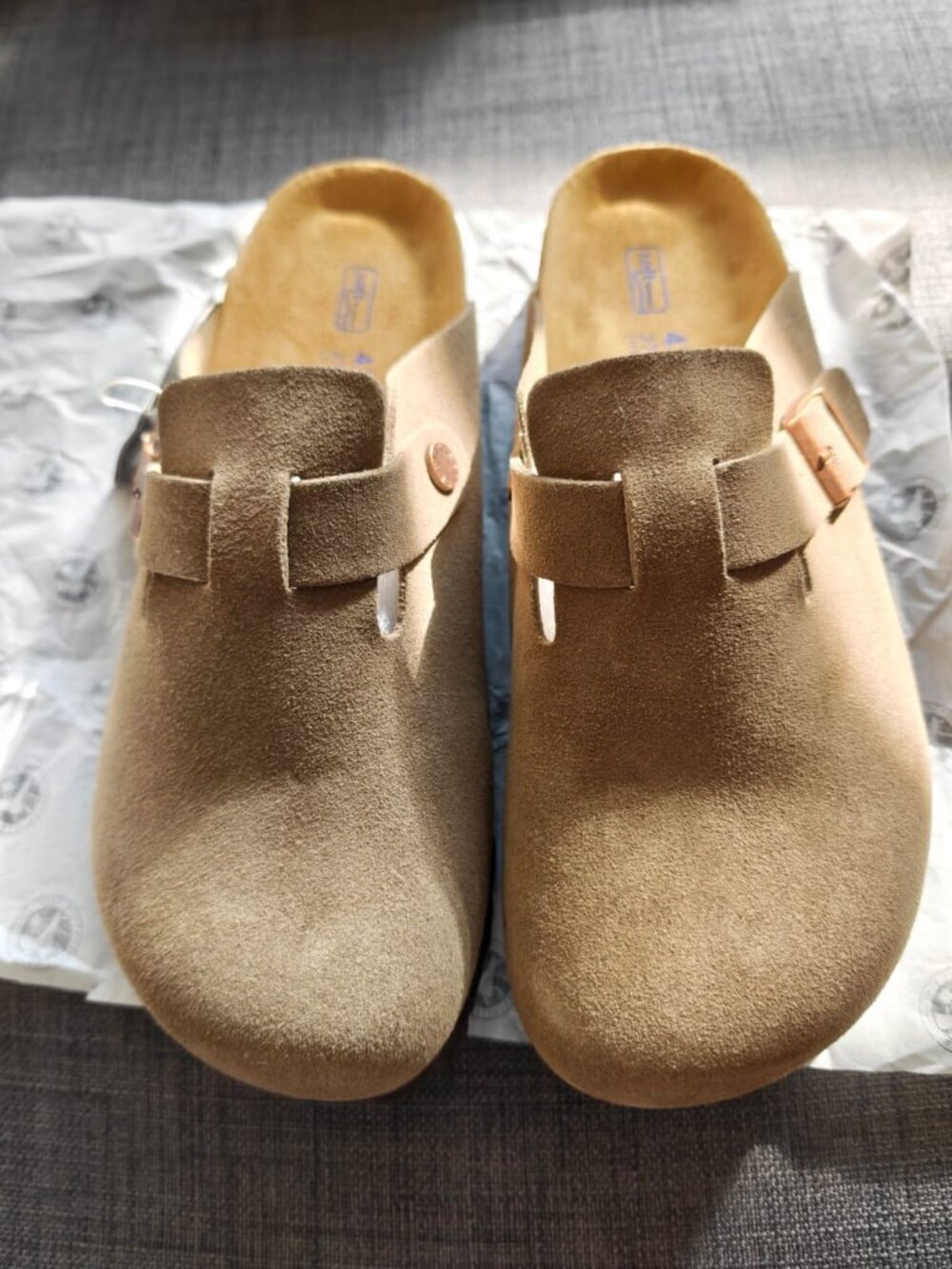 Birkenstock Boston Suede Taupe Size 42 Clogs Regular Fit